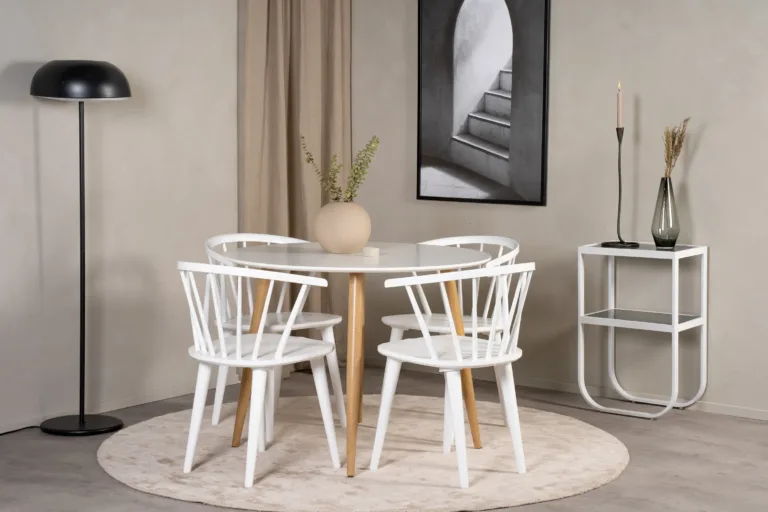 Ümmargune valge söögilaud Plaza, looduslikud metalljalad, Ø100 cm - 27940-120