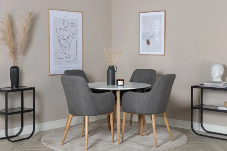 Ümmargune valge söögilaud Plaza, looduslikud metalljalad, Ø100 cm - 27940-120