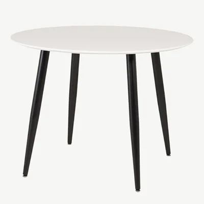Ümmargune valge söögilaud Plaza, mustade metalljalgadega, ø100 cm - 27940-468