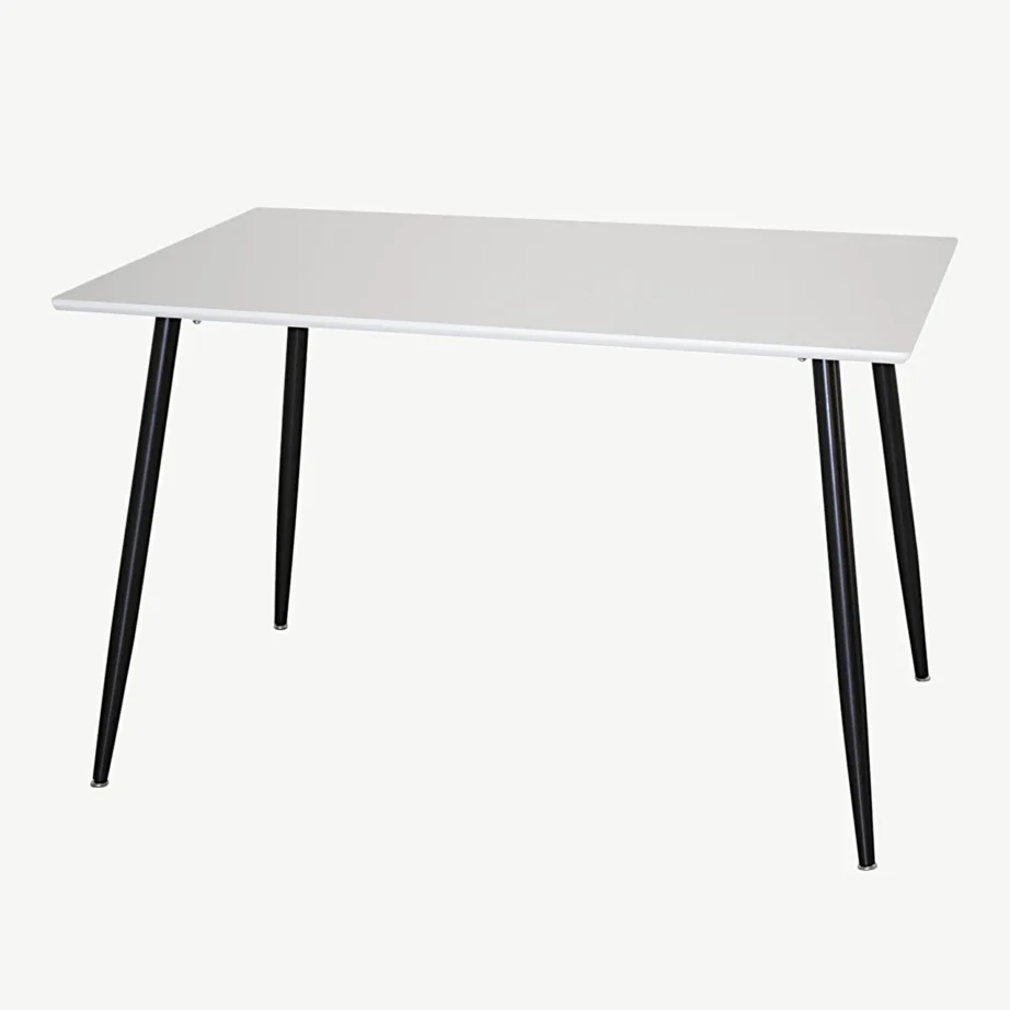 Skandinaavia stiilis söögilaud Polar (valgest MDF-ist, mustad terasjalad, 120×75 cm) - 29880-468