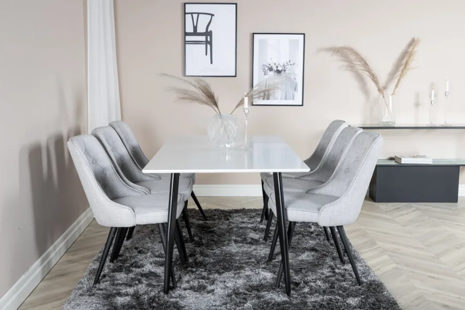 Polar söögilaud valge MDF-plaadi ja mustade metalljalgadega, 180 × 90 cm, 29888-468 – 4