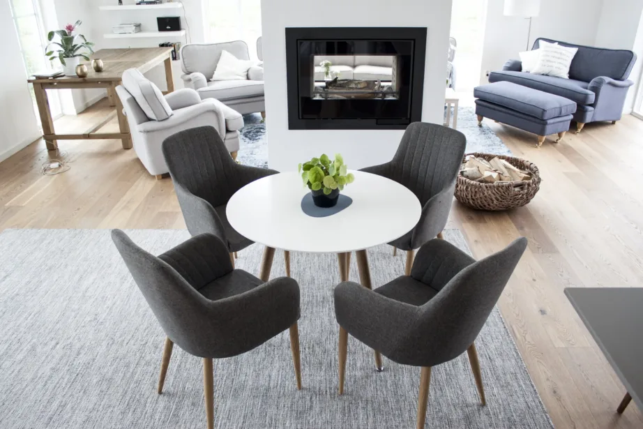 Ümmargune söögilaud Polar, valge MDF ja terasjalad, ø 90 cm, 29889-120