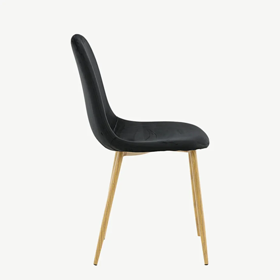 Mustast velvetkangast söögitool Polar, tammepuidutooni terasjalad, 29902-891 – 2