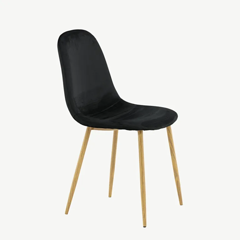 Mustast velvetkangast söögitool Polar, tammepuidutooni terasjalad - 29902-891