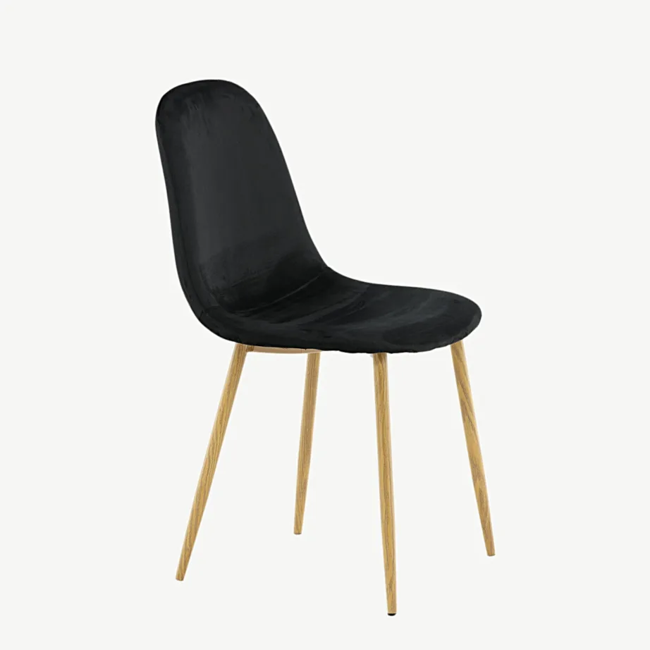 Mustast velvetkangast söögitool Polar, tammepuidutooni terasjalad, 29902-891 – 3