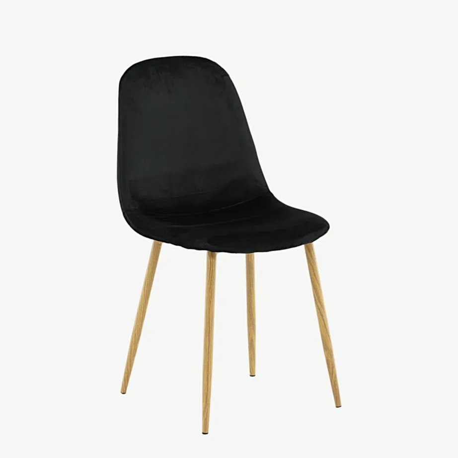 Mustast velvetkangast söögitool Polar, tammepuidutooni terasjalad, 29902-891
