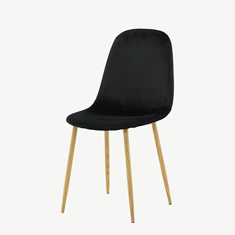 Mustast velvetkangast söögitool Polar, tammepuidutooni terasjalad, 29902-891 – 5