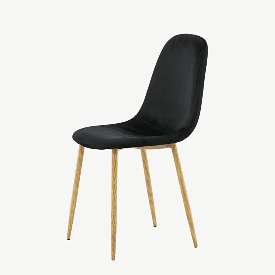 Mustast velvetkangast söögitool Polar, tammepuidutooni terasjalad, 29902-891 – 6