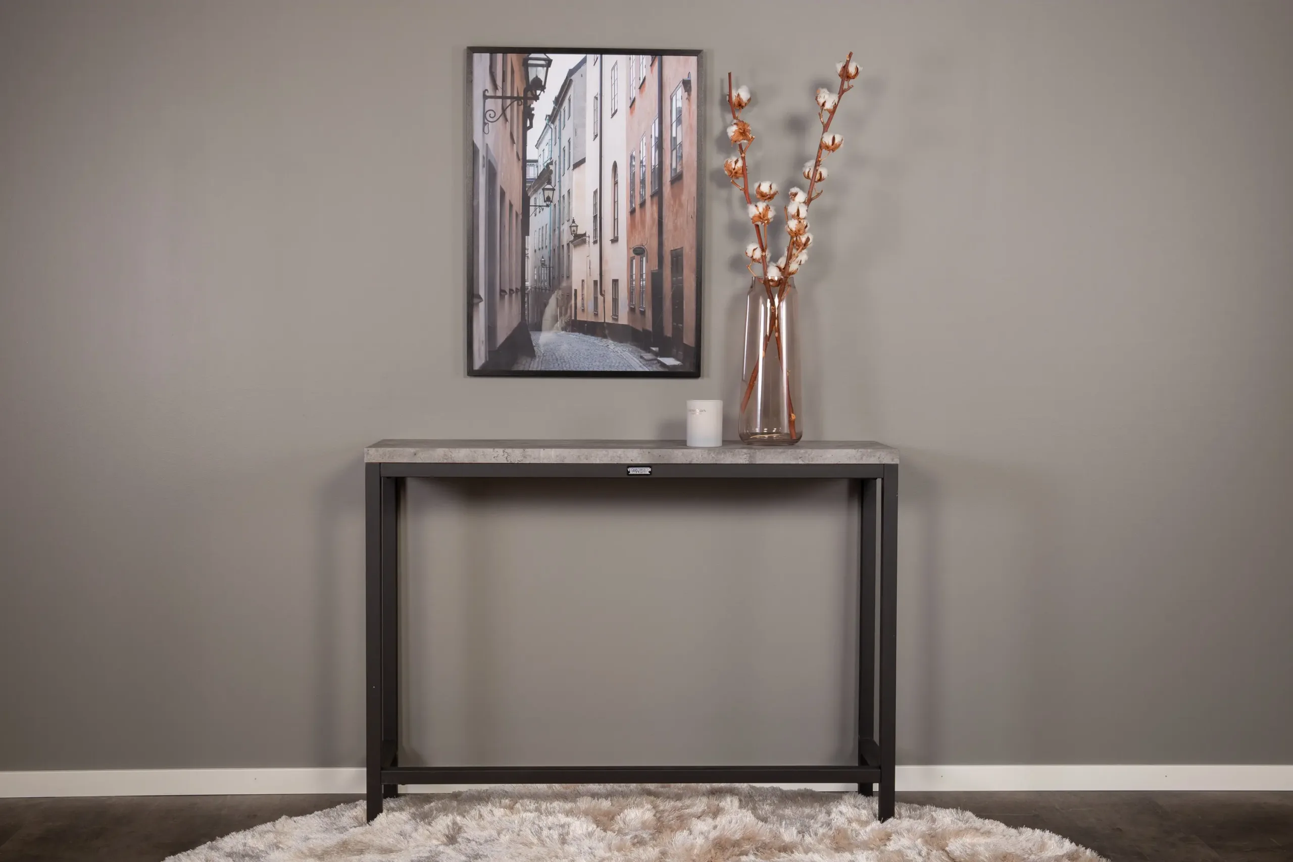 Konsoollaud Rise halli betooni imiteeringuga ja musta terasraamiga (110 × 30 × 80 cm) - 29918-668