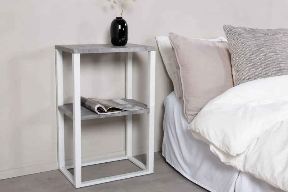 Kahe tasapinnaga betoonviimistlusega öökapp Rise, valge raamiga, 29919-660 – 3