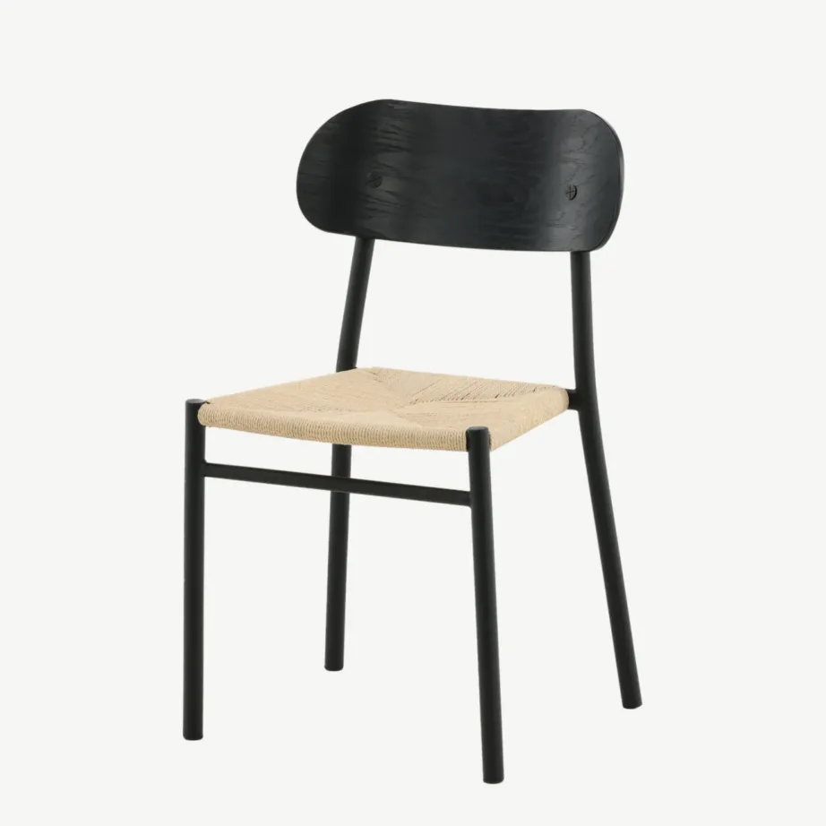 Polly söögitool musta metallraami ja rotangist istmega, 29934-788 – 5