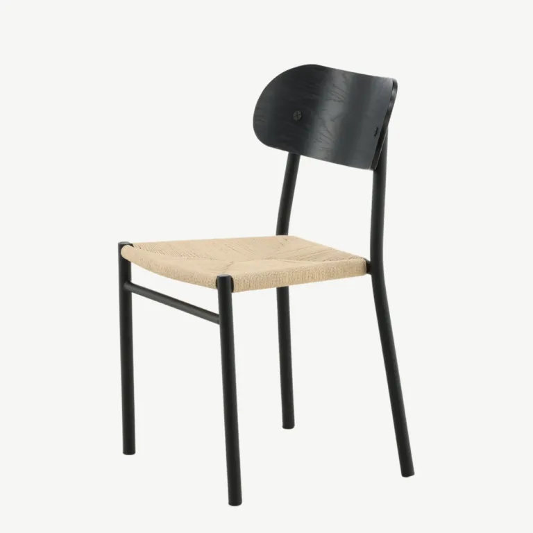 Polly söögitool musta metallraami ja rotangist istmega - 29934-788