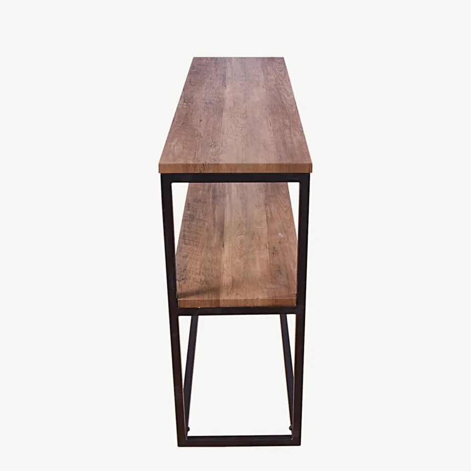 Kahe riiuliga metallist konsoollaud pähkliviimistlusega Rise (pähkel/tiigipuu, 110x30 cm) - 29992-778