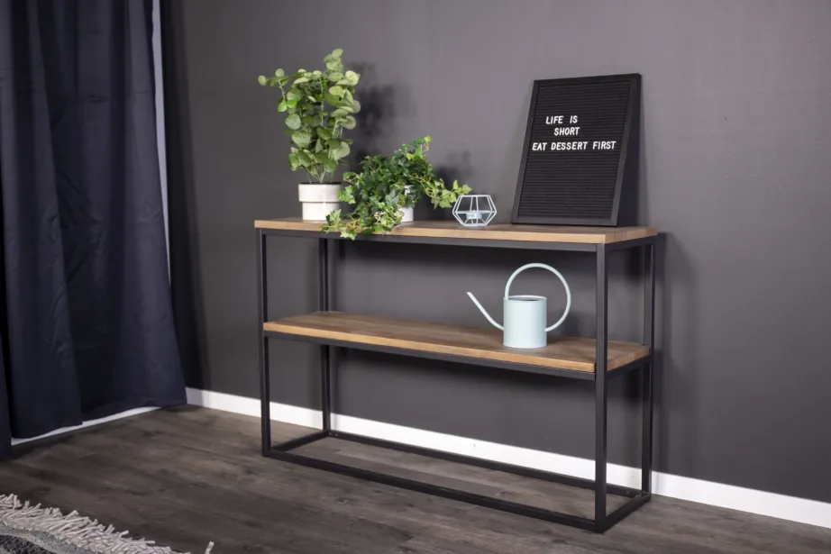 Kahe riiuliga metallist konsoollaud pähkliviimistlusega Rise (pähkel/tiigipuu, 110x30 cm) - 29992-778