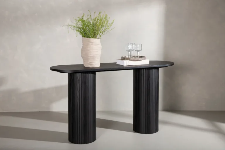 Musta viimistlusega ribiliste jalgadega konsoollaud Bianca (MDF, 130 × 40 cm) - 29993-428