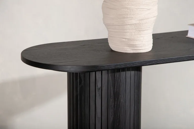 Musta viimistlusega ribiliste jalgadega konsoollaud Bianca (MDF, 130 × 40 cm) - 29993-428