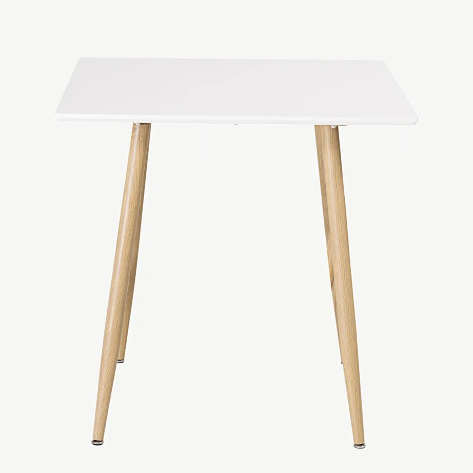 Valge skandinaavia söögilaud Polar, 80×80 cm, MDF-plaadist ja puidutooni terasjalgadel, 29995-120
