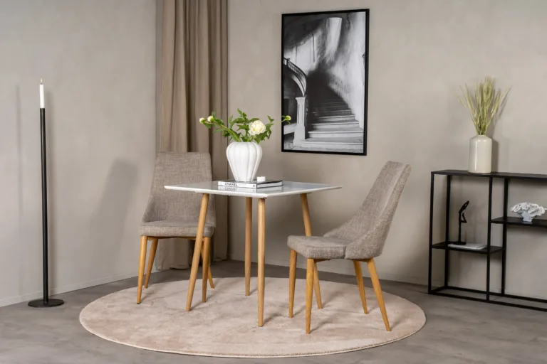 Valge skandinaavia söögilaud Polar, 80x80 cm, MDF-plaadist ja puidutooni terasjalgadel - 29995-120
