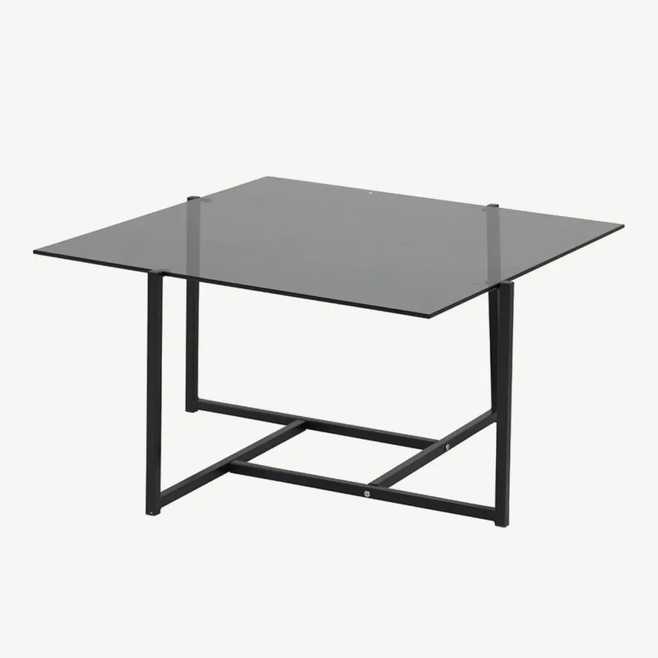 Suitsuhallist klaasist diivanilaud Hybrid mustal terasraamil, 80×80 cm, 29997-685