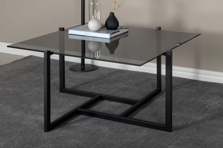 Suitsuhallist klaasist diivanilaud Hybrid mustal terasraamil, 80x80 cm - 29997-685