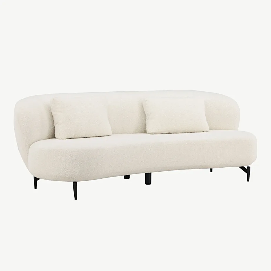 Luna 3-kohaline valgest bukleest diivan mustade metalljalgadega, 30005-101 – 3
