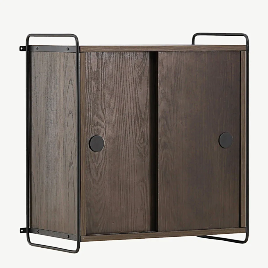 Mokka toonis MDF-ist seinakapp kahete uksega, metallraamiga Paris (must terasraam, 60 × 35 × 68 cm), 30052-125