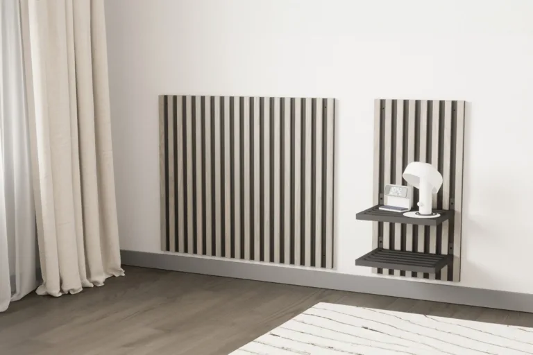 Touloni industriaalstiilis valge ribidega seinapaneel, peitsitud MDF (40,5 × 80 cm) - 30055-110