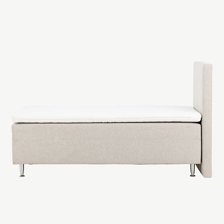 Beež üheinimesevoodi Mesa kõrge peatsi ja plastikust jalgadega, kangaga, 90×200 cm - 30100-101