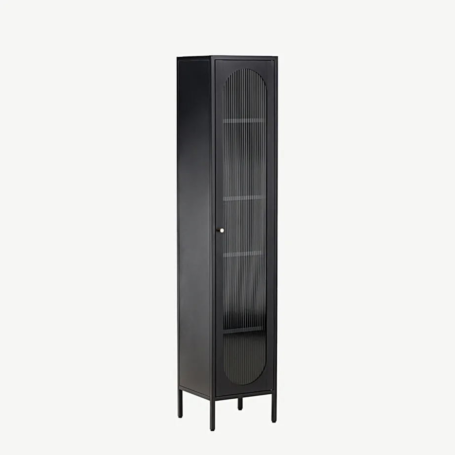 Must teraskapp lainelise klaasuksega Cali, 4 riiulit, 180 cm, 30114-100