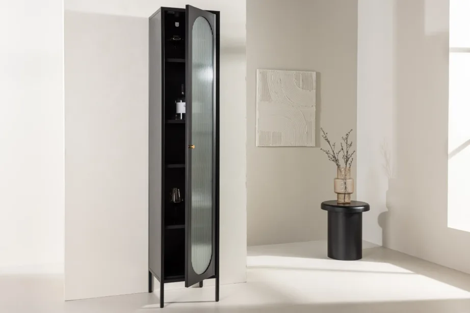 Must teraskapp lainelise klaasuksega Cali, 4 riiulit, 180 cm, 30114-100 – 8