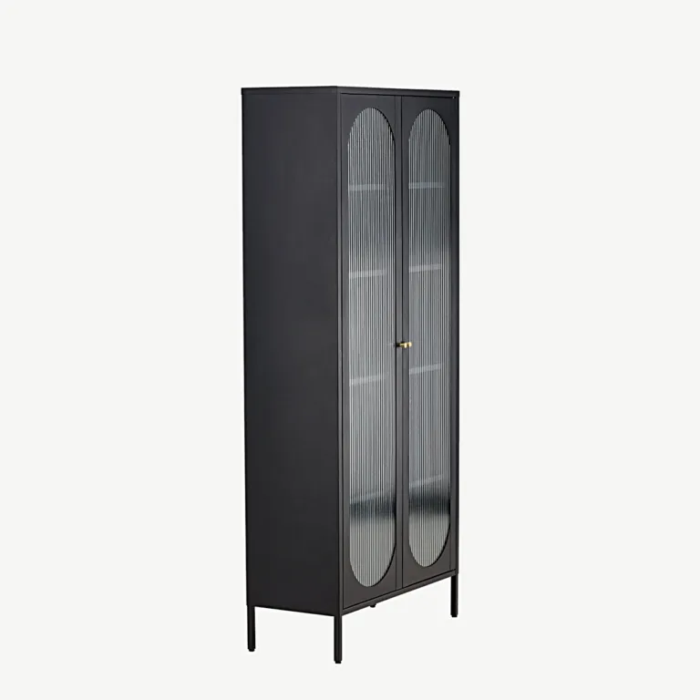Mustast terasest vitriinkapp lainelise klaasiga Lima, 4 riiulit, 80x180 cm - 30115-100