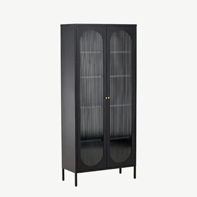 Mustast terasest vitriinkapp lainelise klaasiga Lima, 4 riiulit, 80x180 cm - 30115-100