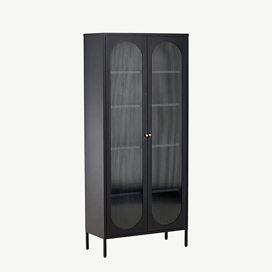 Mustast terasest vitriinkapp lainelise klaasiga Lima, 4 riiulit, 80×180 cm, 30115-100