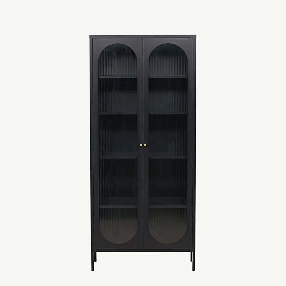 Mustast terasest vitriinkapp lainelise klaasiga Lima, 4 riiulit, 80×180 cm, 30115-100 – 4