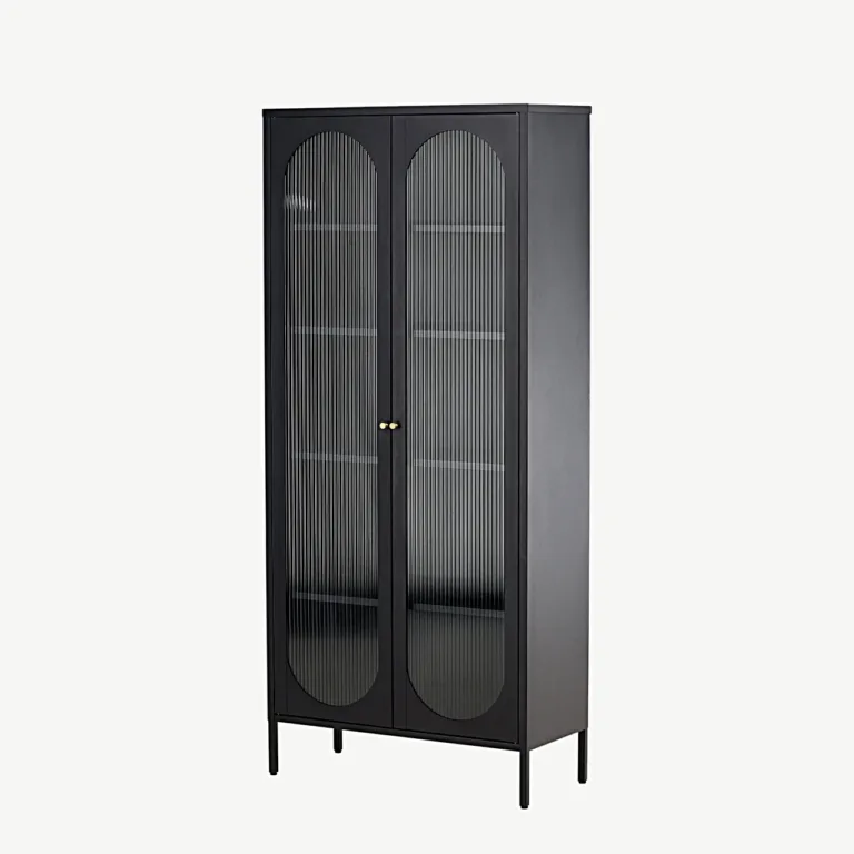 Mustast terasest vitriinkapp lainelise klaasiga Lima, 4 riiulit, 80x180 cm - 30115-100