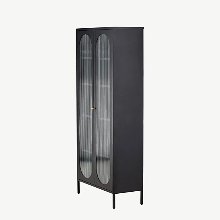 Mustast terasest vitriinkapp lainelise klaasiga Lima, 4 riiulit, 80x180 cm - 30115-100