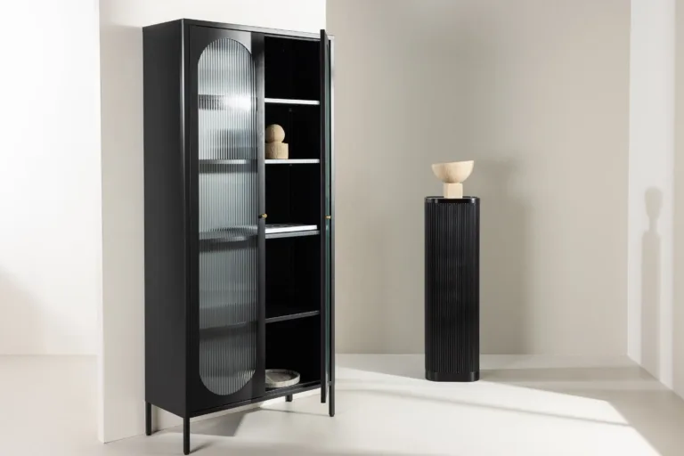 Mustast terasest vitriinkapp lainelise klaasiga Lima, 4 riiulit, 80x180 cm - 30115-100