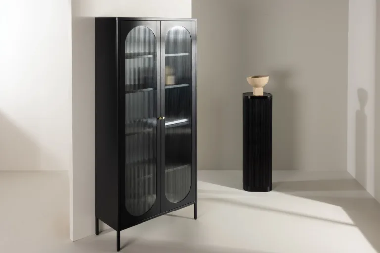 Mustast terasest vitriinkapp lainelise klaasiga Lima, 4 riiulit, 80x180 cm - 30115-100