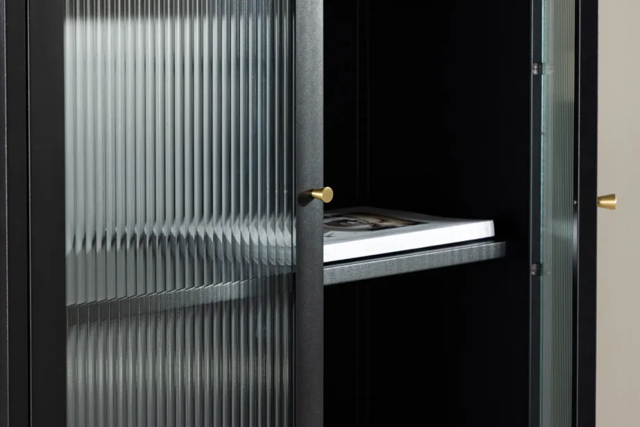 Mustast terasest vitriinkapp lainelise klaasiga Lima, 4 riiulit, 80×180 cm, 30115-100 – 11