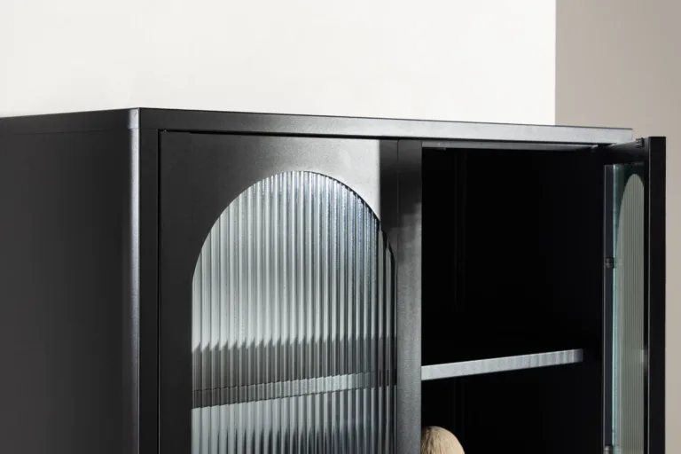 Mustast terasest vitriinkapp lainelise klaasiga Lima, 4 riiulit, 80x180 cm - 30115-100