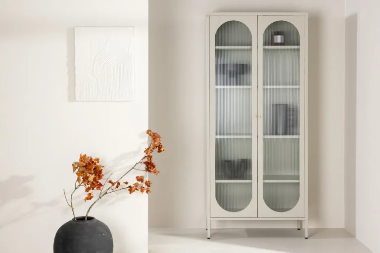 Beež teraskapp klaasustega Lima, lainelise klaasiga (4 riiulit, 180 cm) - 30115-102