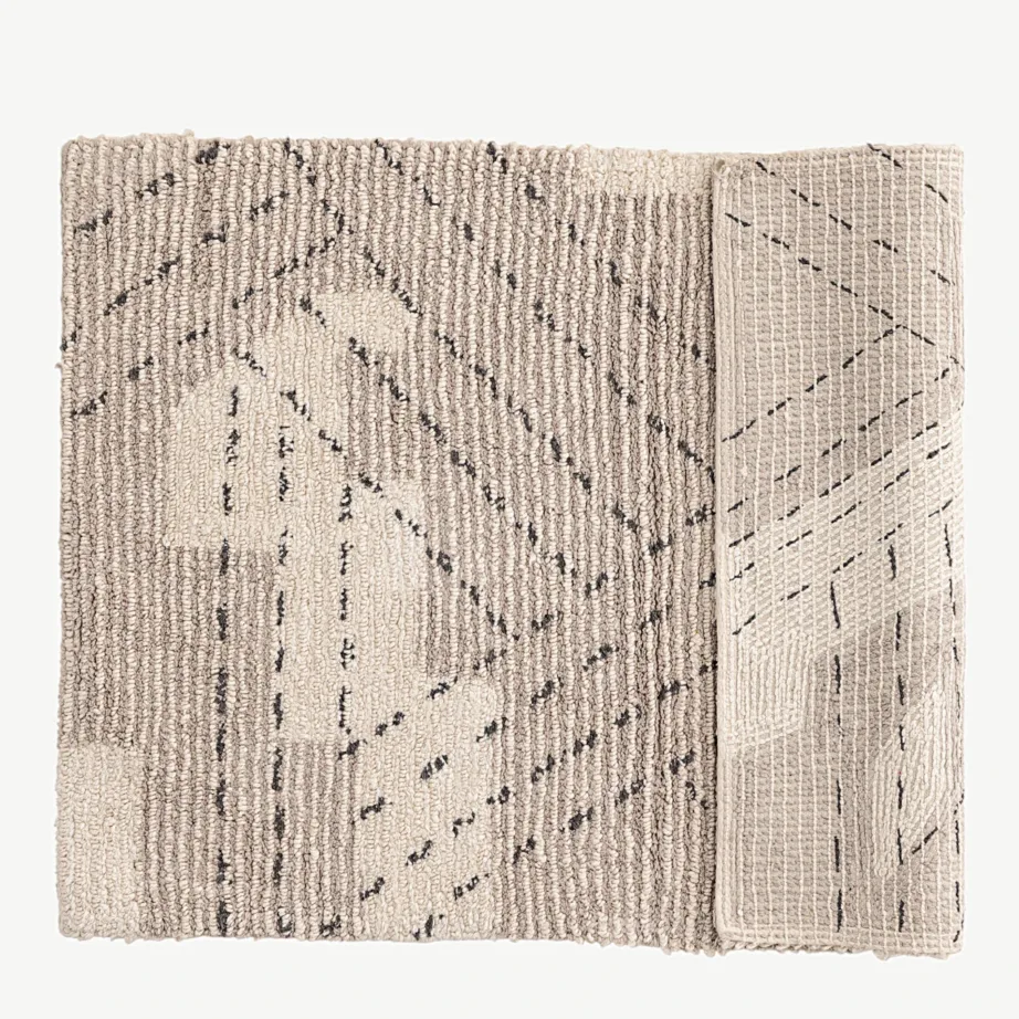 Geomeetrilise mustriga puuvillane vannitoavaip Lorentz (elevandiluu/hallikasbeež, 60 × 90 cm), 30146-122