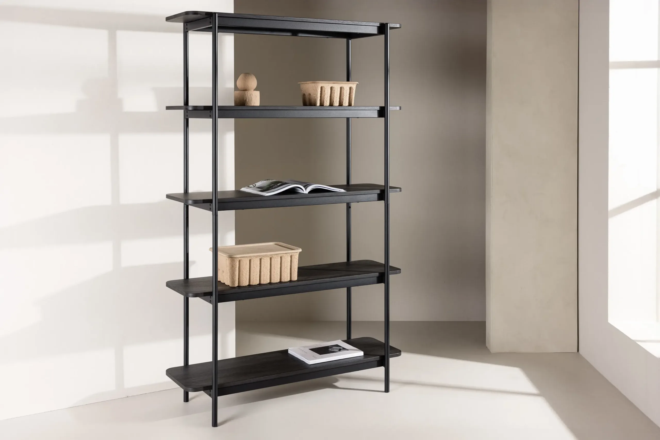 Heimi kõrge musta metallraamiga riiul (MDF, 190 cm) - 30153-100