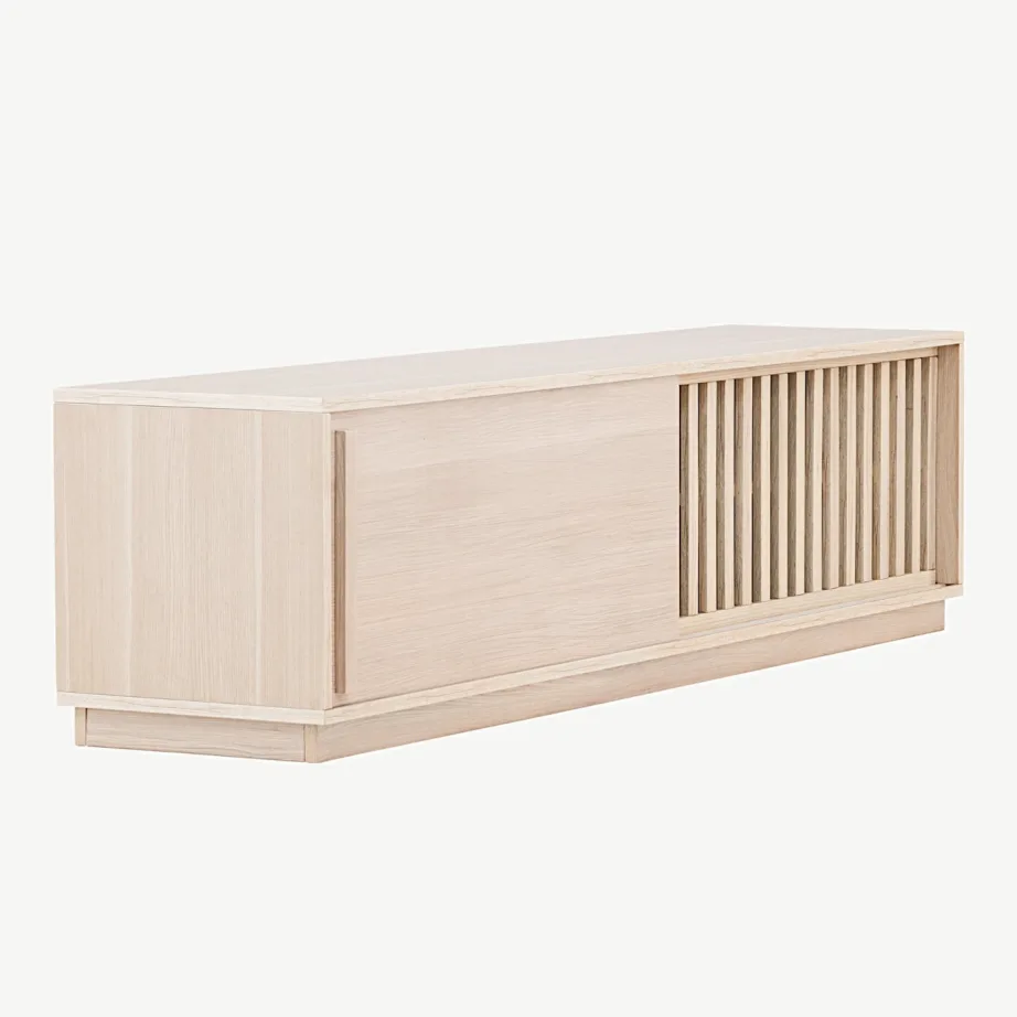 Valge peitsiga MDF-ist TV-alus Lugo liugukse ja ribistatud detailiga, 30165-130 – 3