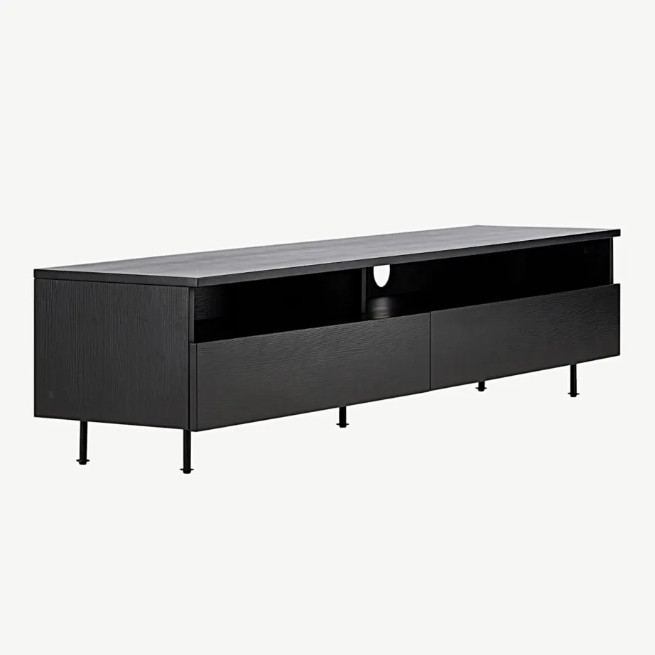 TV-alus Navarra mattmustast melamiinist metalljalgadel, 180 cm, 30167-100 – 3