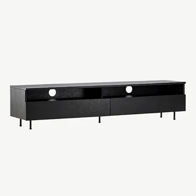 TV-alus Navarra mattmustast melamiinist metalljalgadel, 180 cm - 30167-100