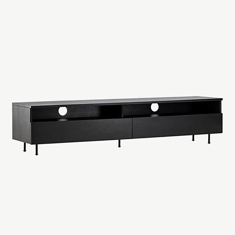 TV-alus Navarra mattmustast melamiinist metalljalgadel, 180 cm - 30167-100