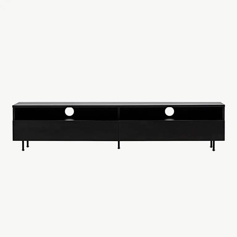 TV-alus Navarra mattmustast melamiinist metalljalgadel, 180 cm - 30167-100