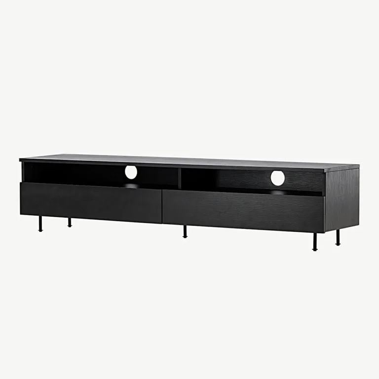 TV-alus Navarra mattmustast melamiinist metalljalgadel, 180 cm - 30167-100