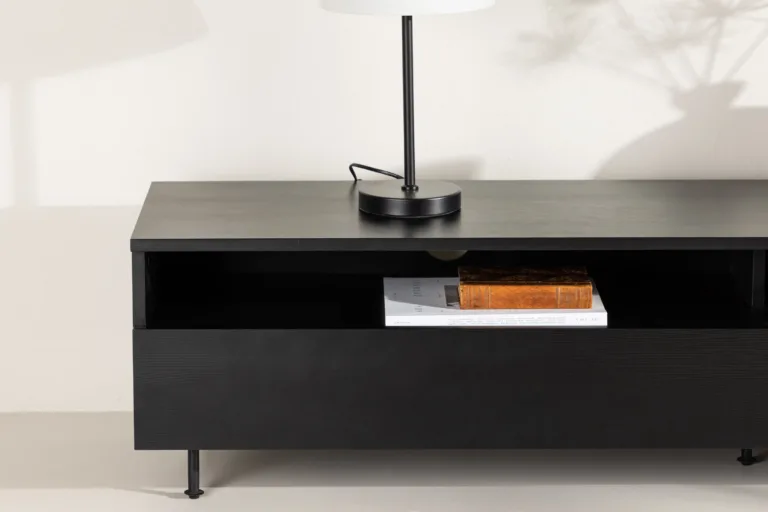 TV-alus Navarra mattmustast melamiinist metalljalgadel, 180 cm - 30167-100